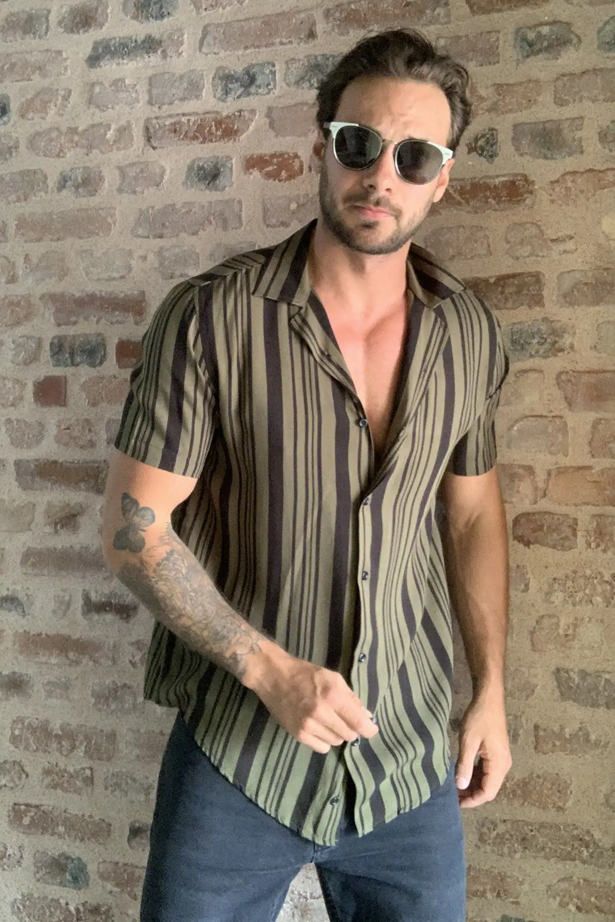 

Trendyol Male Striped Apaj Collar Draped Viscose Shirt TMNSS20GO0525