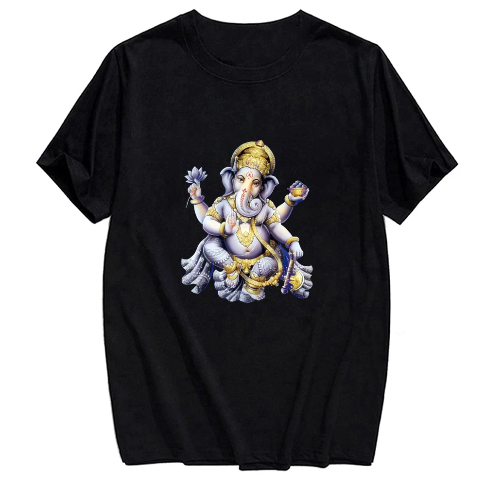 Hindistan Lord Ganesha pamuk kısa kollu T-shirt Harajuku tarzı Hindu fil başlı tanrı bilgelik erkekler kadınlar rahat komik üstleri