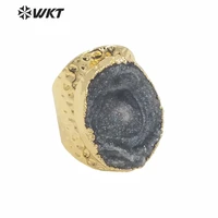 wt r207 amazing rings raw druzy at gate cigar band with 24k gold electroplated natural mix stone color wholesale