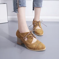 new summer ladies sandals lace retro hollow half pack thick heel roman shoes ladies retro casual high heels large size 35 43