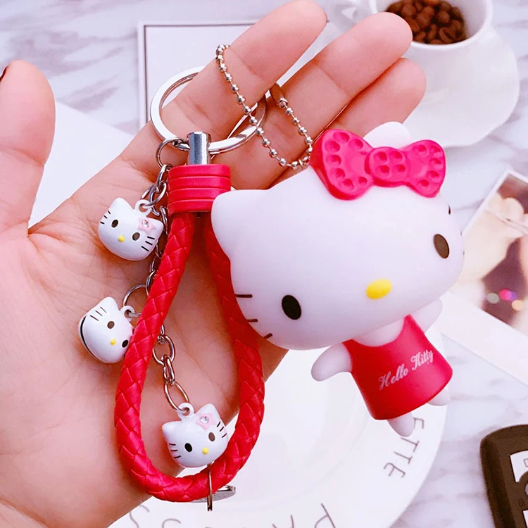 Милый розовый Кот hello kitty кукла брелок кожаный шнур брелок держатель металлический брелок с колокольчиком брелок Шарм сумка Подвеска для автомобиля подарок