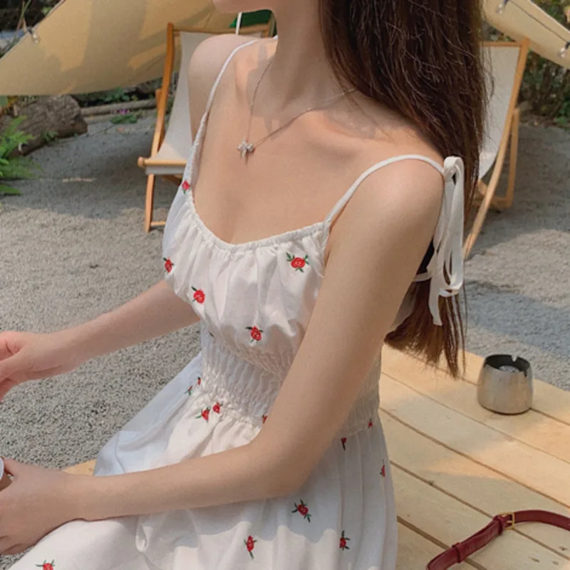 

Women Sleeveless Summer Midi Dress Sexy Floral Print Beach Robes Spaghetti Strap Ladies Holiday Party Dresses 2021 Vestidos New