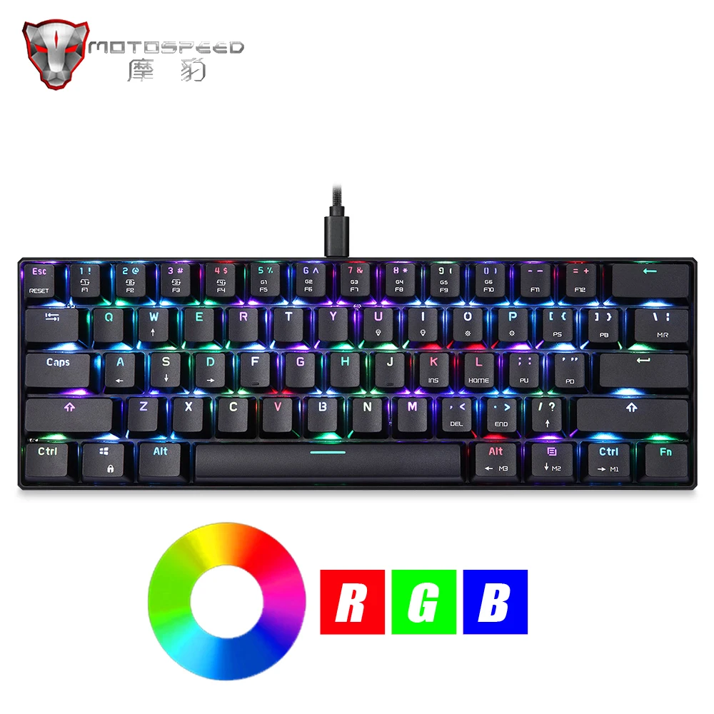 Motospeed CK61 игровая механическая клавиатура 61 клавишная USB Проводная RGB светодиодный