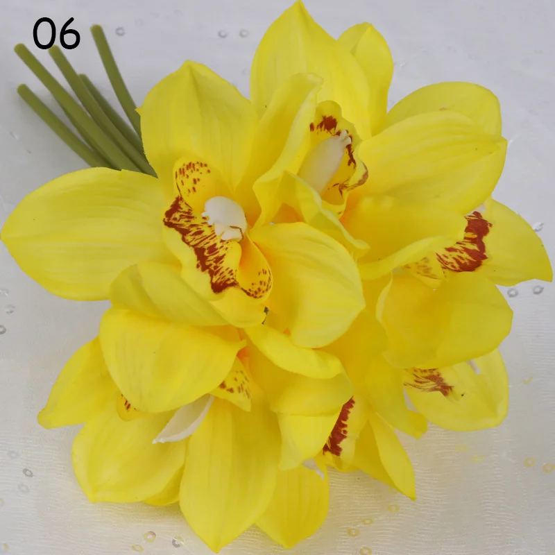06 1 Набор, настоящее прикосновение, cymbidium, 6 головок, для украшения стола, цветок, сделай сам, для свадьбы, невесты, ручная работа, цветы, домашний декор, искусственная Орхидея - Цвет: 06