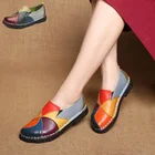 Обувь из натуральной кожи; Женская обувь на низком каблуке дизайнерские Лоферы без застежки; Женская разноцветная обувь на плоской подошве; Женские размера плюс 43 44