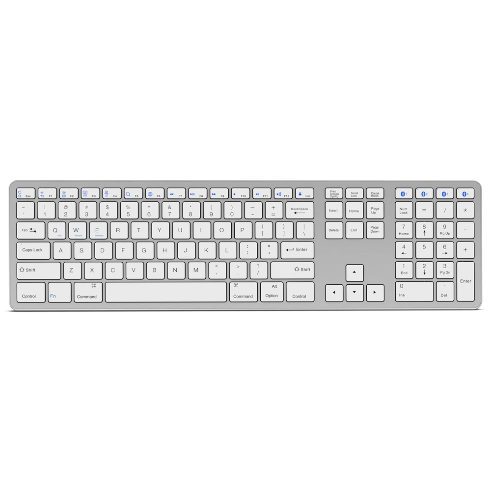 Multi-paired BT Keyboard 109-key Wireless Keyboard Support for IOS/Android/Windows System Silver
