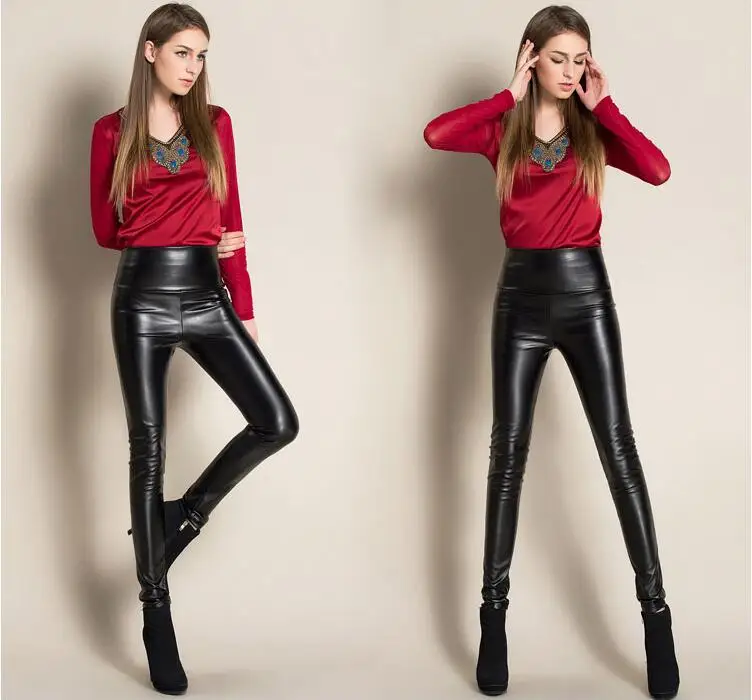 

On Sale Autumn Winter Women Ladies Warm Legging Leather Pants Female High Waist Stretchable Pencil Skinny y2k Trousers