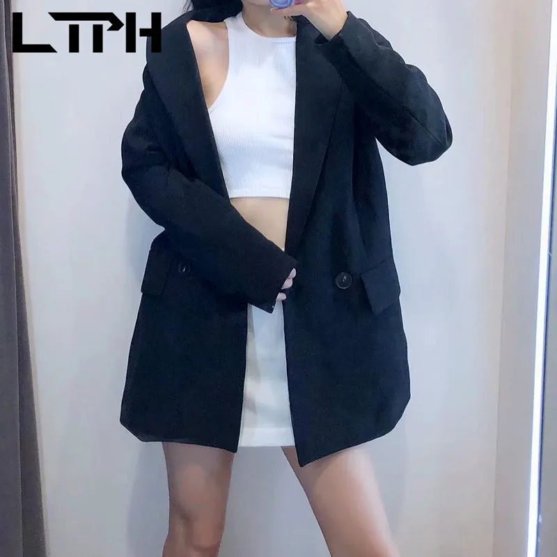 LTPH-Chaqueta informal minimalista para mujer, Blazer holgado con doble botonadura y manga larga, color sólido, primavera 2021