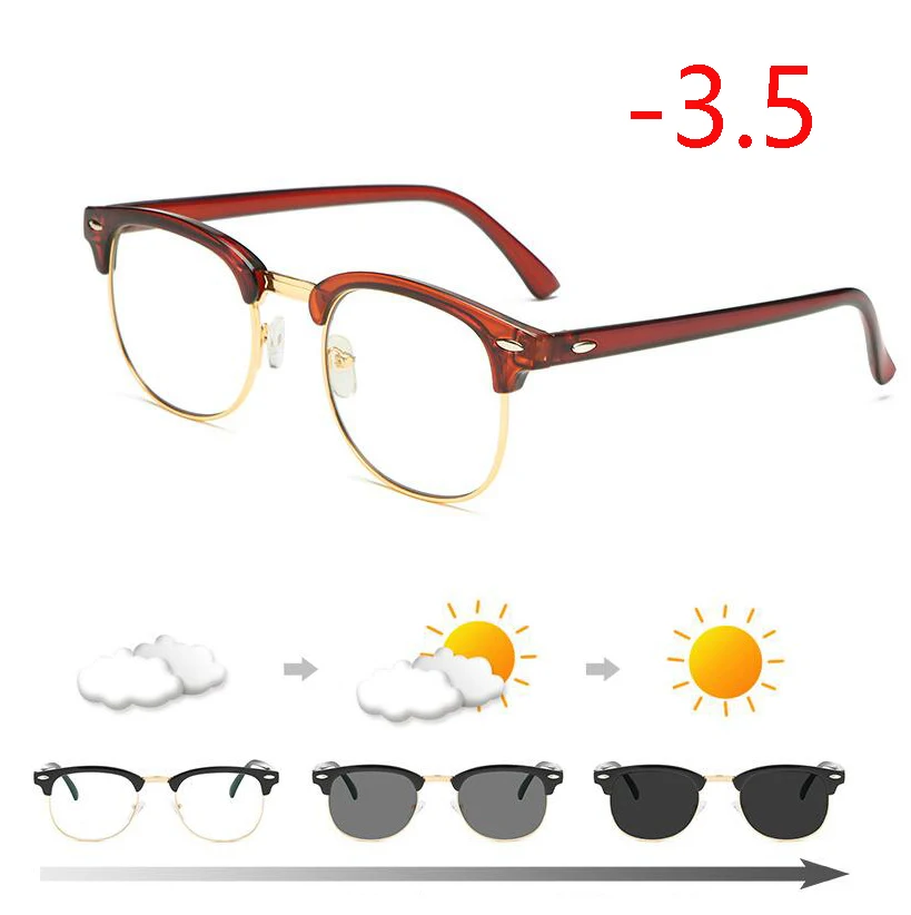 Myopia 350 Антибликовыми свойствами светильник фотохромные готовой близорукость очки светочувствительная Хамелеон анти-блики изменения Цвет линзы очки с диоптриями - Цвет оправы: Myopia 350