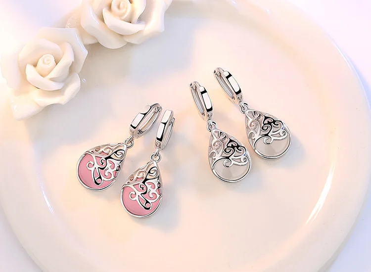 

Fanqieliu 925 Sterling Silver Drop Earrings For Women Fine Jewelry Moonlight Opal Tears Totem Dangle Earrings