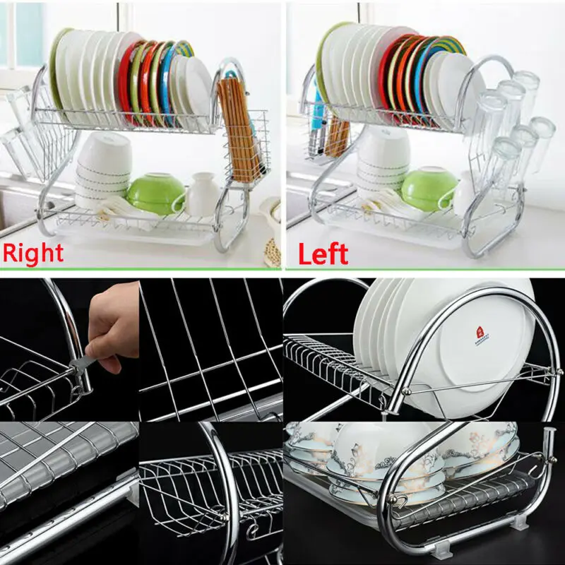 2 х уровневые Кухня Нержавеющая сталь со сушилкой для посуды над держатель