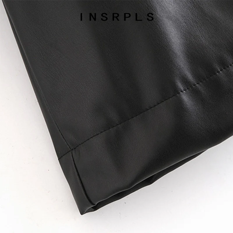 

INSRPLS Women Chic Fashion With Ruffled Faux Leather Mini Dress Vintage Puff Sleeve Button-up Female Dresses Vestidos