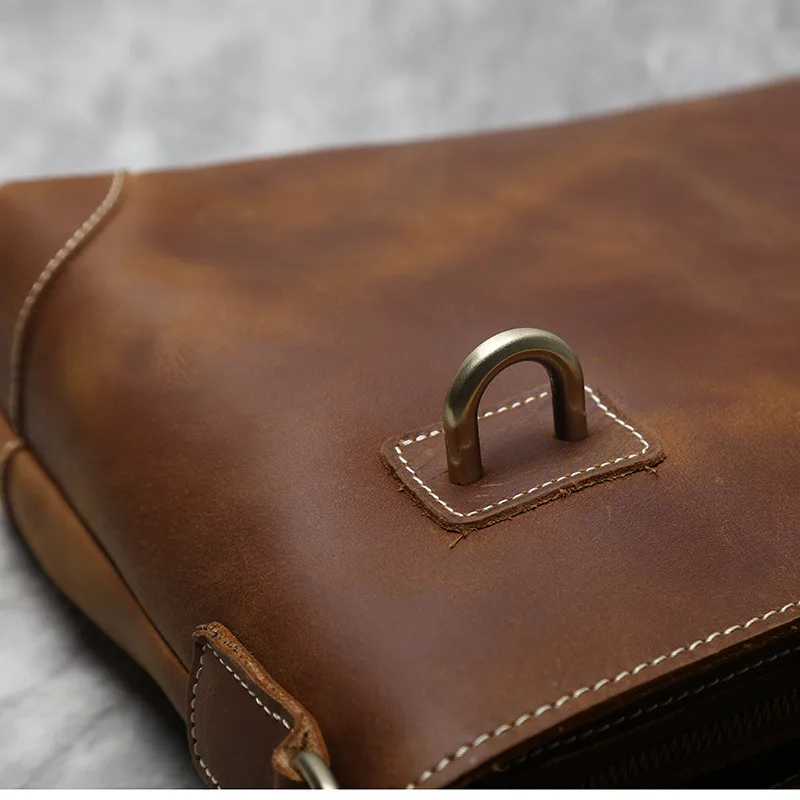 Retro fashion crazy horse leather men's portable messenger bag daily work business office laptop shoulder diagonal bag