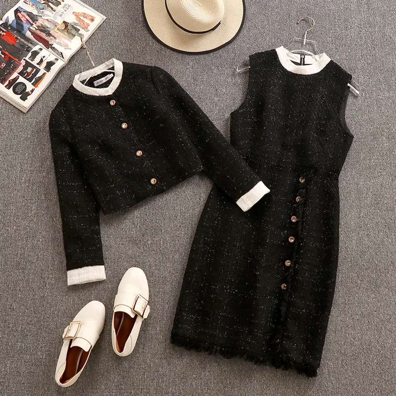 HAMALIEL элегантный зимний твидовый комплект из 2 предметов платье шерстяной