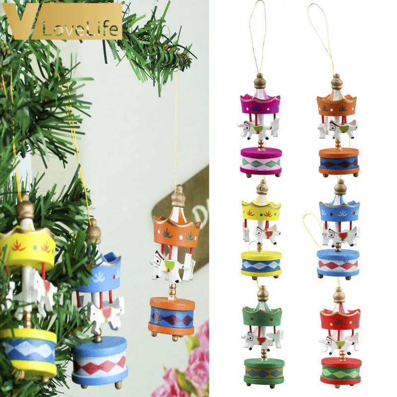 6 штук Рождественский деревянный настольный конь с орнаментами Мини Красивая деревянная подвеска для детей на Рождество Игрушка Подарок Новый год.