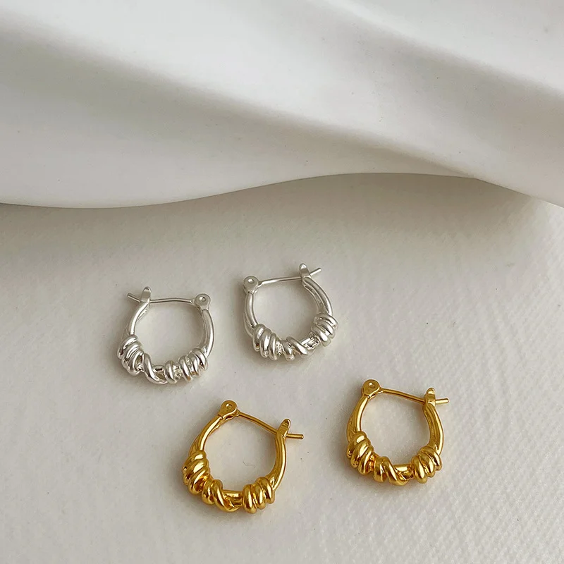 

ALLNEWME Minimalist Twist Rope Hollow Circle Hoop Earrings for Women Ladies Gold Silver Color Metallic Pendant Earrings Jewelry
