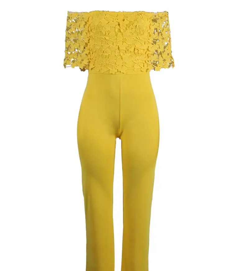 Кружевной комбинезон желтый с открытыми плечами женские Комбинезоны