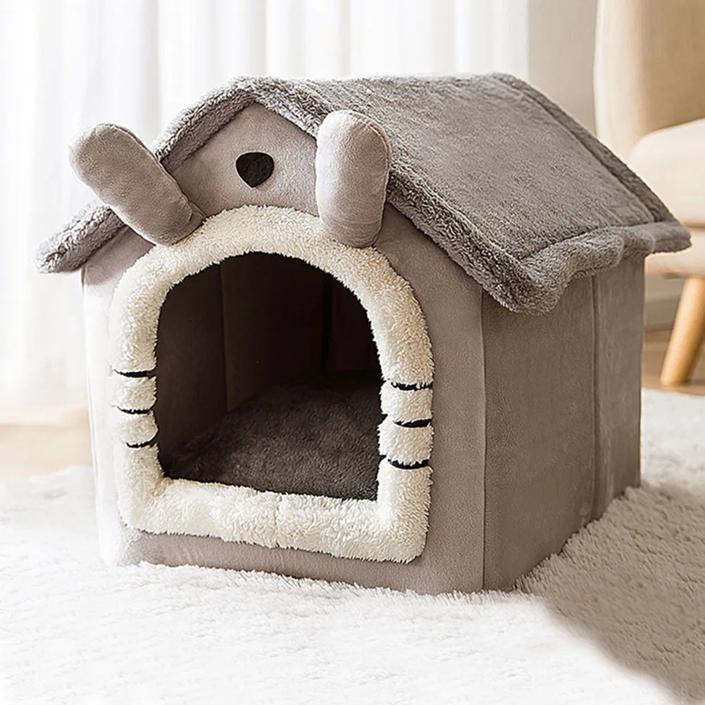 

Складное зимнее теплое гнездо для домашних питомцев, домик для кошек, домашняя собачья будка, полузакрытая плюшевая губчатая кровать для пи...