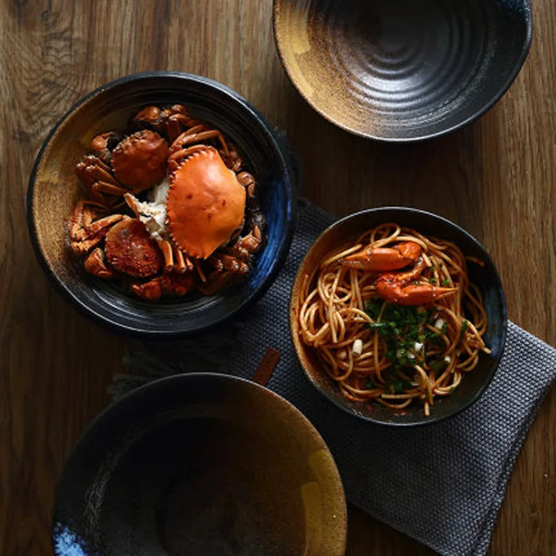 

FANCITY Japanese style hat creative large noodle bowl household retro hand-painted noodle bowl ceramic beef ramen soup bowl