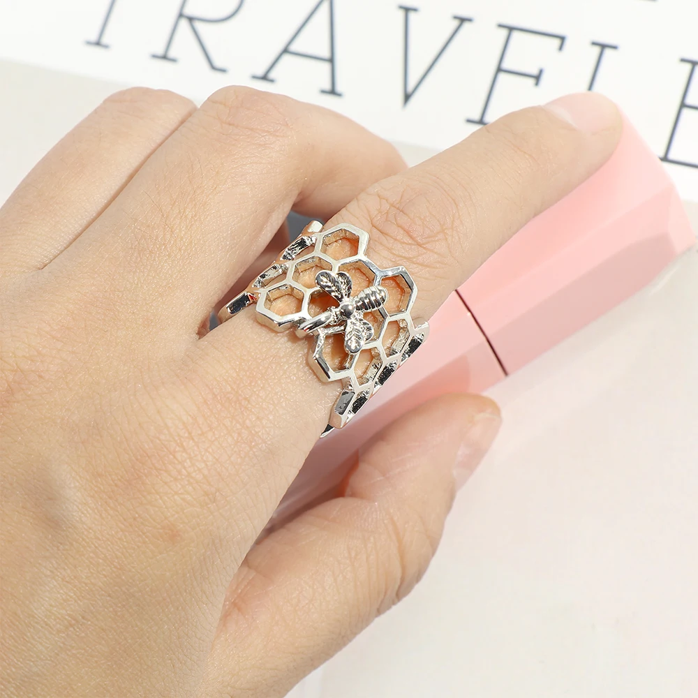 1 шт. милые Для женщин кольцо с пчелиными сотами крошечные пчелы Регулируемый
