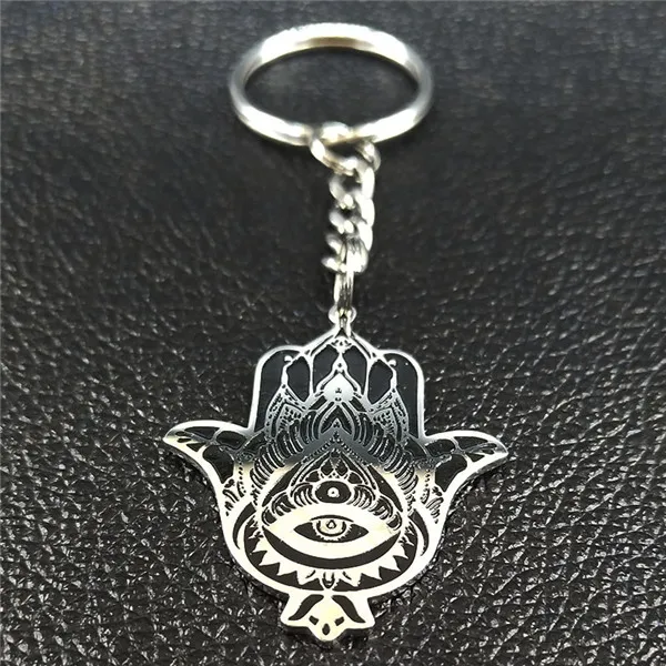 Модные Blck Hamsa Hand брелки из нержавеющей стали для мужчин, автомобильные брелки, ювелирные изделия на Хэллоуин Gigt llaveros de acero K77453B - Цвет: B