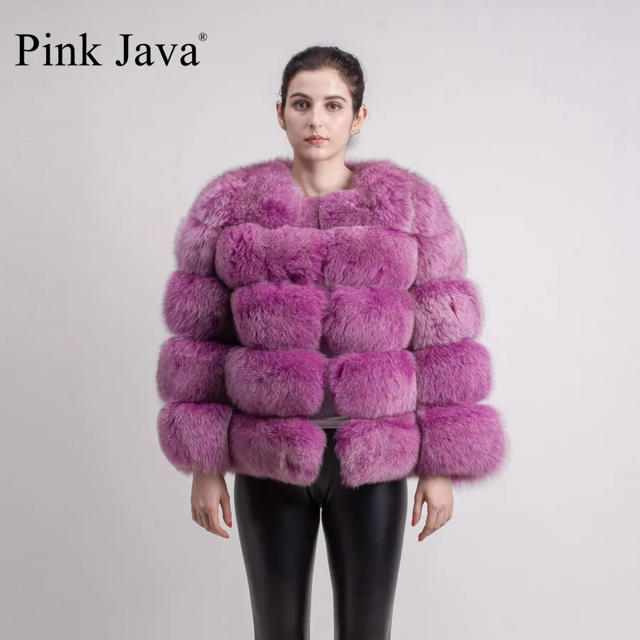 Розовая java QC8081 новая модель женская шуба из натурального Лисьего меха с длинными рукавами зимняя модная меховая одежда высокого качества