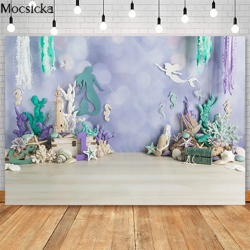 

Under The Sea Treasure Backdrops Mermaid Children 1st Birthday Cake Smash Photo Props Studio Booth Background Photoshoot