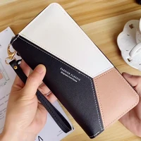 long zipper pu leather womens card holder wallet geometric luxury tassel coin purse for women female contrast color clutch bag