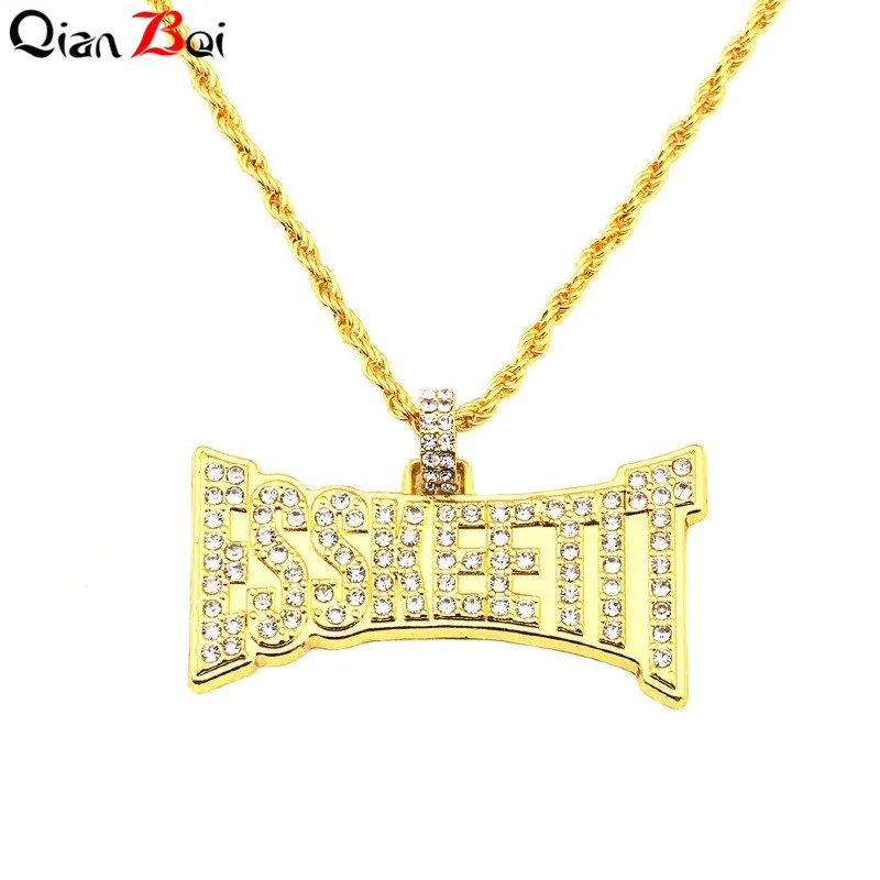 QianBei Мужская хип хоп цепочка ESSKEETIT с буквами ожерелье подвеска золото серебро