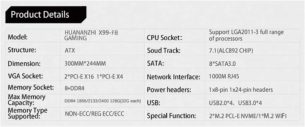 Материнская плата Huanzhi со слотом x99 F8 LGA 2011-3 USB3.0 nvme m.2 SSD совместима с памятью DDR4 reg ECC