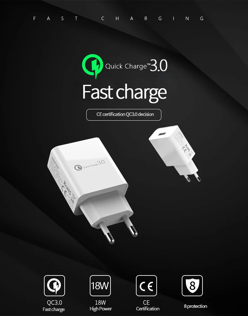 Быстрое устройство USB для зарядки от настенной розетки 3,0 зарядное устройство для мобильного телефона с европейской вилкой адаптер для быстрой зарядки для iPhone samsung Xiaomi huawei