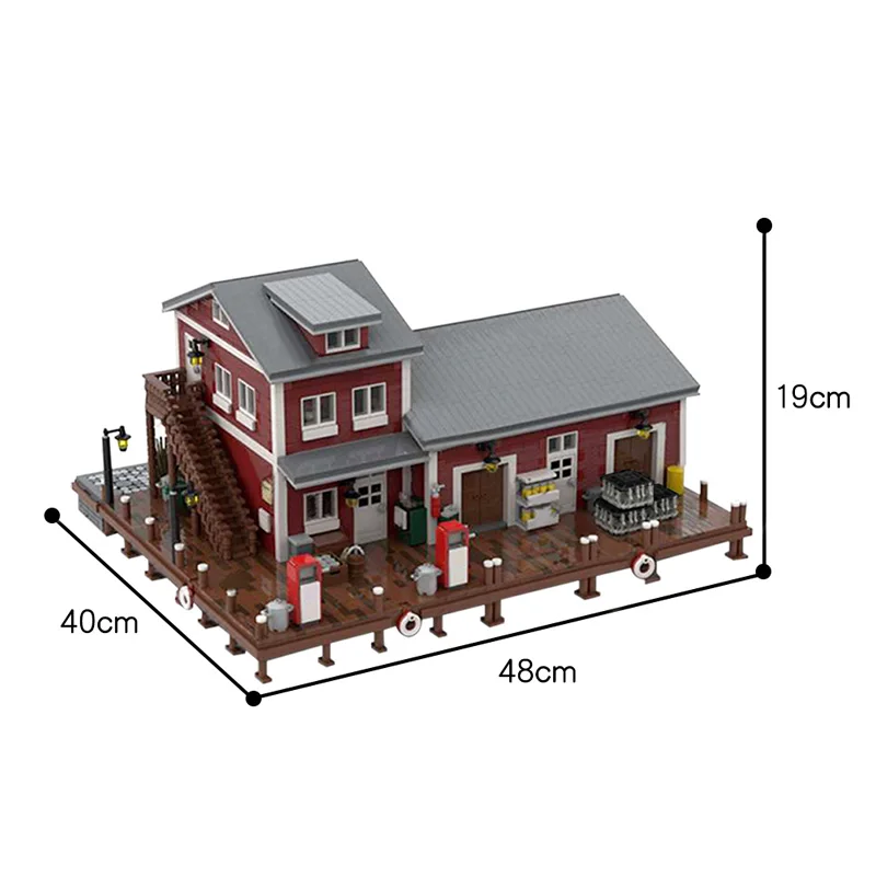 

MOC Street View Modular Building Toy Dockside Fuel and Oil Wooden House Modular Model Super Figures Building Kids Toys