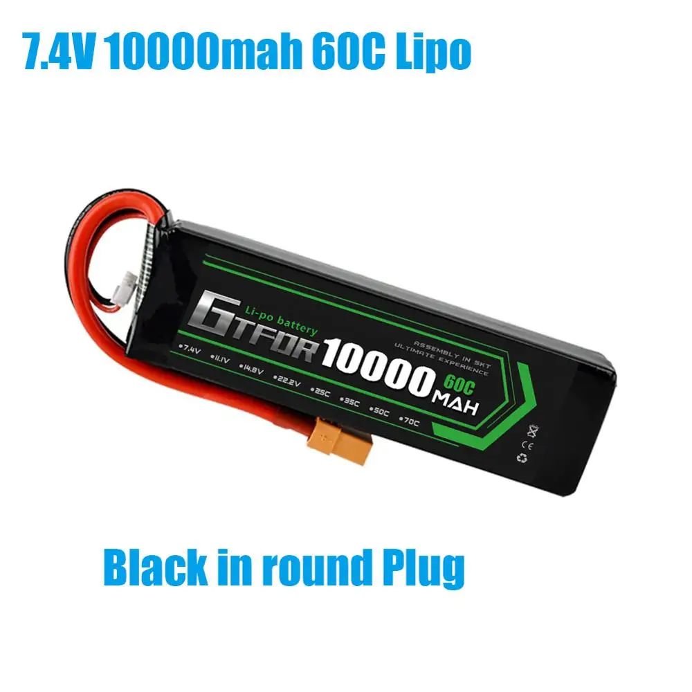 GTFDR батарея lipo 2S 7,4 V 10000mah 60C 120C HV 3S 11,4 V 5200mah 20C 40C для радиоуправляемого автомобиля дрона FPV Walkera QR X350 PRO квадрокоптера - Цвет: 1PCS10000mahBlack