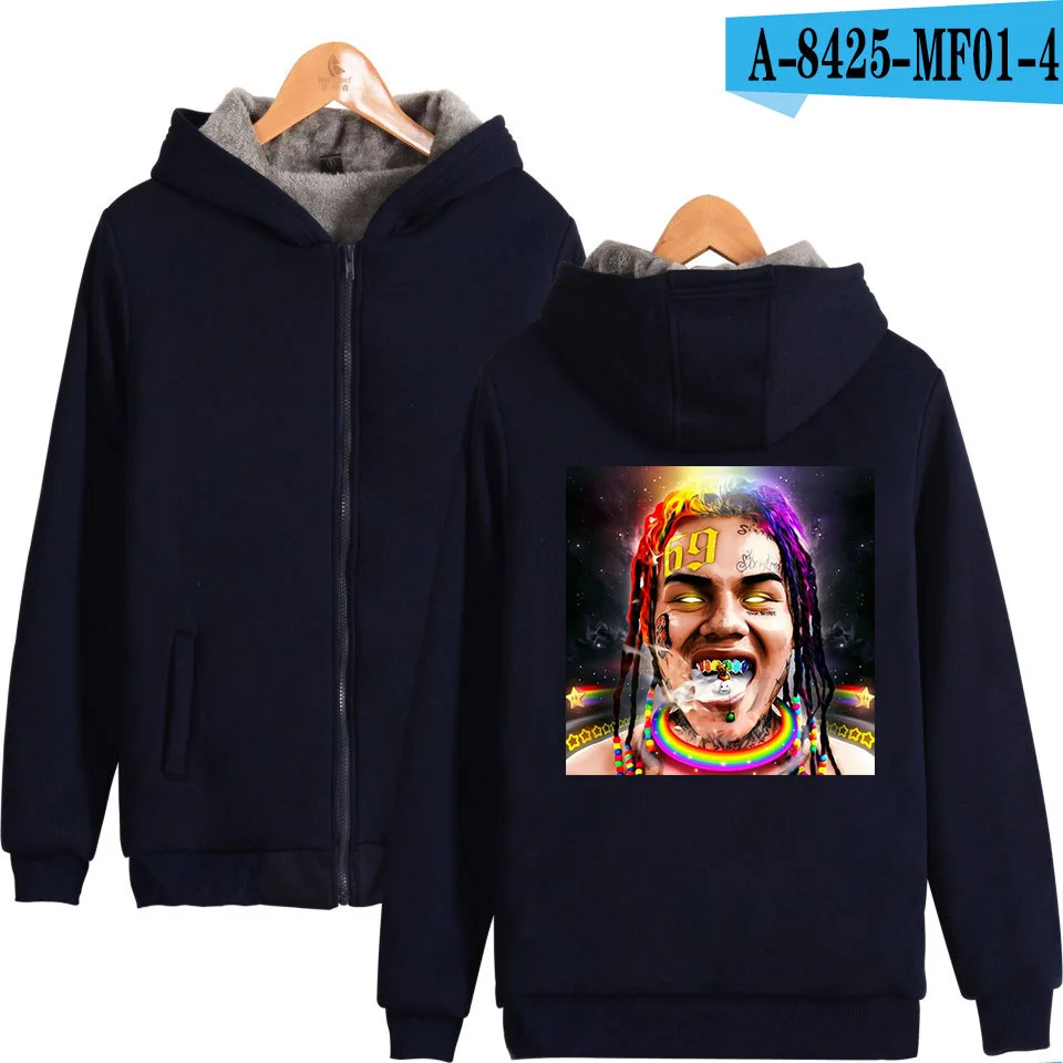 

Harajuku 6ix9ine Thicken Kpop Hoodie Zipper Hooded Sweatshirts Coats Women/men Casual Keep Warm Fleece Zipper Hoodies Coat