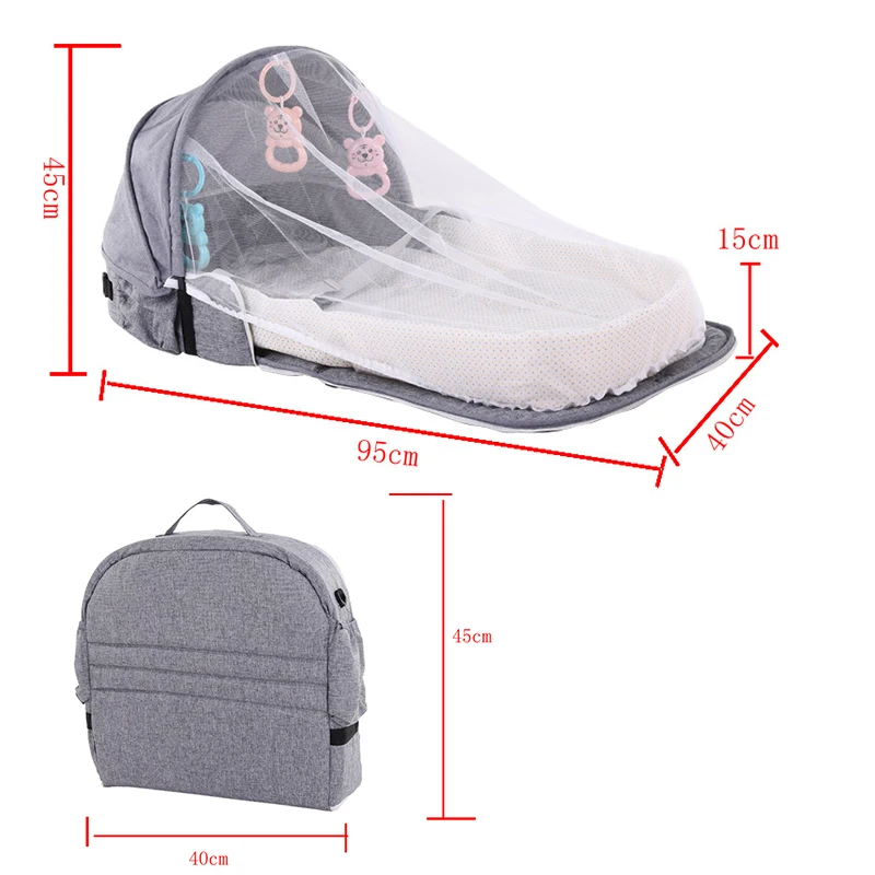 

3Pcs Portable Bed Foldable Baby Bed Travel Sun Protection Mosquito Net Breathable Soft Infant Folding Sleeping Basket With Toys