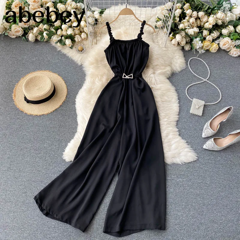 

Women Sexy Strap Jumpsuits Sleeveless Lace up Elegant Solid Rompers Korean Off Shoulder Streetwear Long Rompers