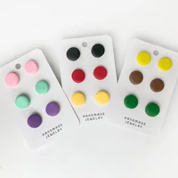 3 pairs handmade polymer clay round earrings for women candy color simple circle disc stud earrings western style trendy jewelry