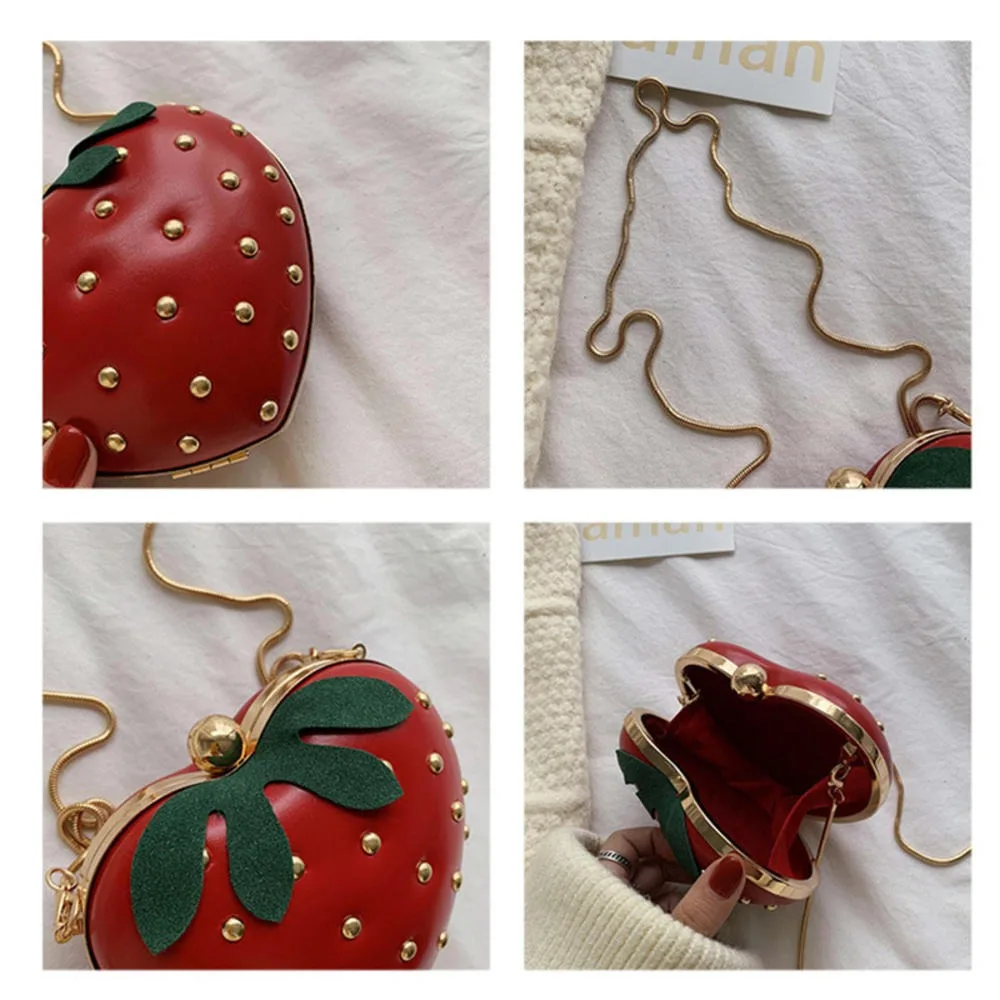 

Fashion New Small Fresh Fashion Strawberry Bag Contrast Crossbody Chain Bag Coin Purse Birthday Gift Female Coin Purse