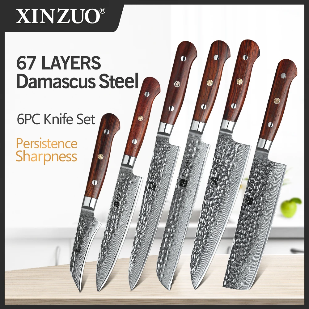 Набор кухонных ножей XINZUO из дамасской стали острые шеф ножи сашими для нарезки