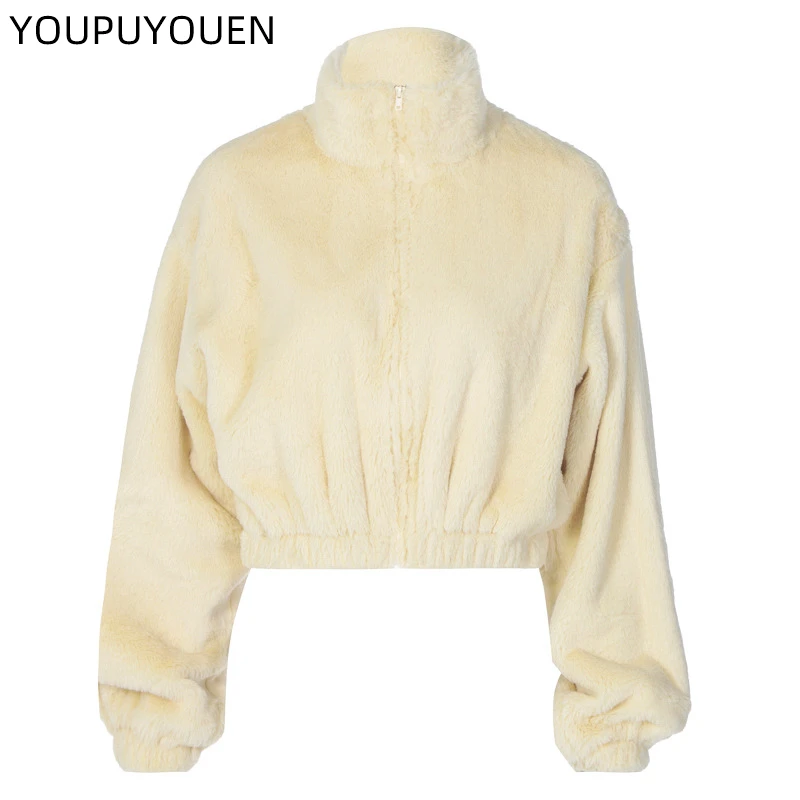 

Plush Zipper Sweatshirt Autumn Winter New Loose Long Sleeve Crop Top Women's Clothing Fleece Hoodies Fashion Streetwear