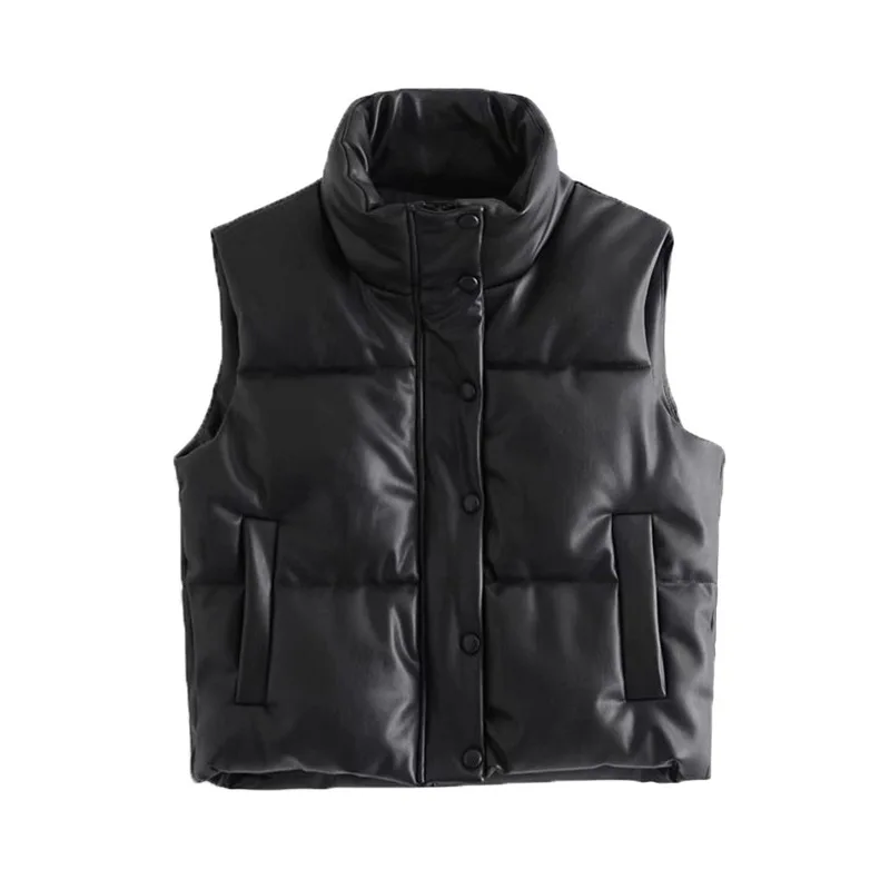 

Eucosm Winter Women's Wind Leather Vest Vest Cotton-padded Jacket Coat