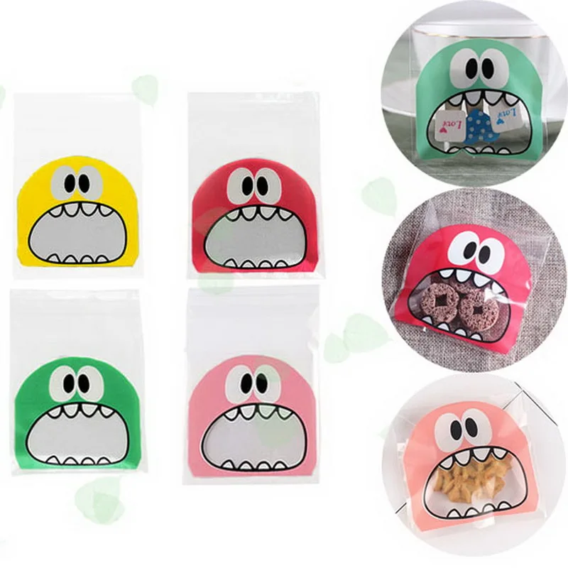 100 шт милый мешочек для печенья конфет бисквитные сумки монстр самоклеющийся