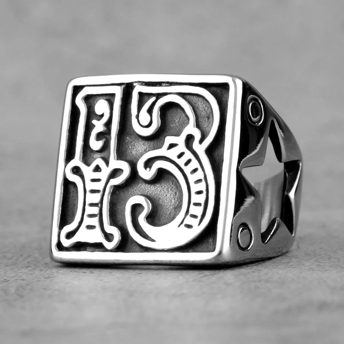 Lucky Number 13 Star ретро мужские кольца из нержавеющей стали Панк Хип хоп для мужчин