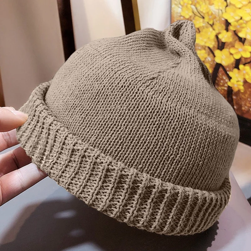 

Knitted Hats for Women Skullcap Men Beanie Hat Winter Retro Brimless Baggy Melon Cap Cuff Docker Fisherman Beanies Hats for Men