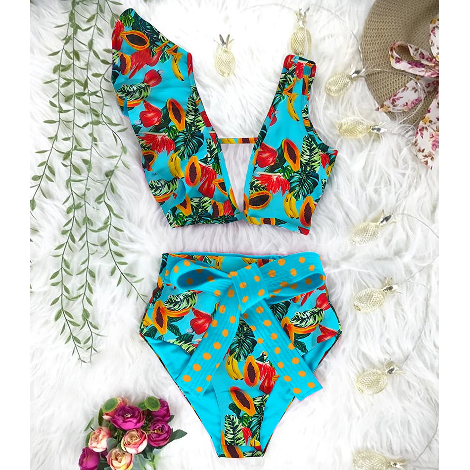 

2020 New High Waist Bikini Swimwear Women Swimsuit Ruffle Bikinis Set Swimming Suit Bathing Suit Summer Biquini Beachwear