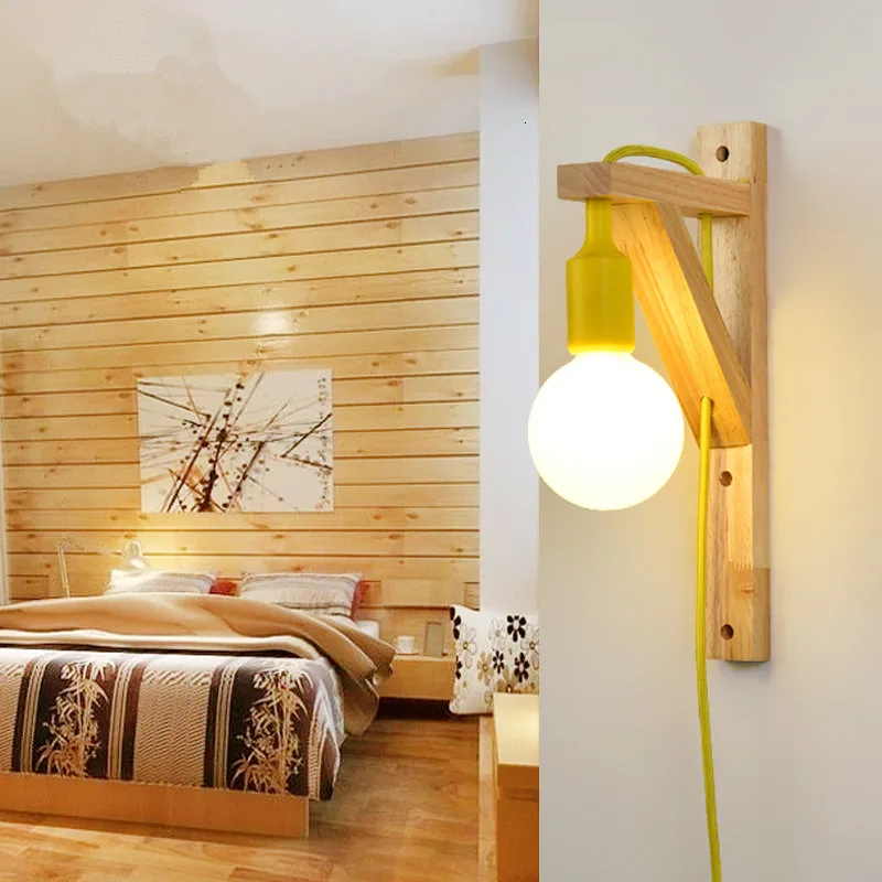 Cable Bulb Wood Stairs Aisle Wall Light Bedside Sconce Lamp Fixture Luminaire Applique Lights For Home | Лампы и освещение