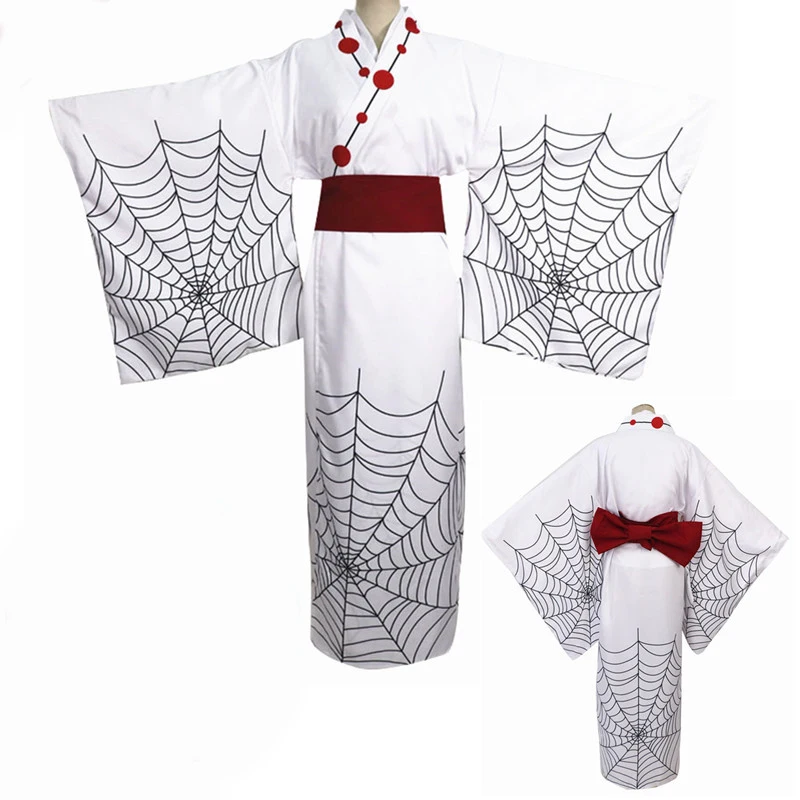 

Anime Demon Slayer Kimetsu No Yaiba Cosplay Kimono Spider Sister Costume Rui's Suit Dress Spider Web Pattern Clothes Halloween