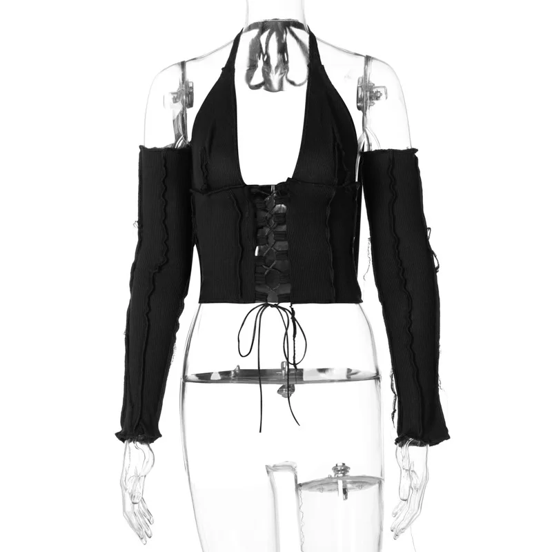 

Spring 2021 New Anti-car Side Chest Strap Neck Strap Independent Long-sleeved T-shirt Girl