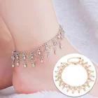 Женский браслет на щиколотку, с резным кругом и кристаллом, богемные браслеты на ногу, капля воды кисточка