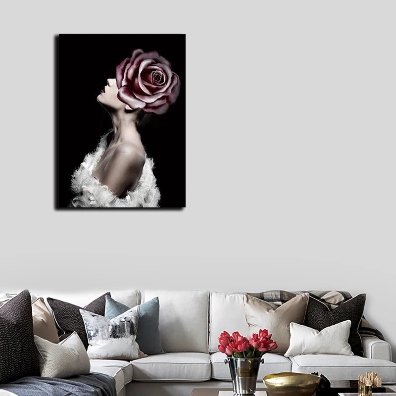 Абстрактный портрет девушки с цветами холст постер картина картины Настенная
